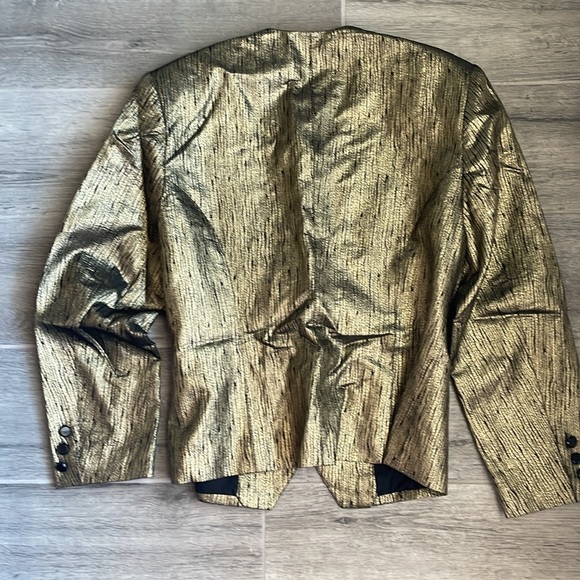 Vintage Gold Holiday Blazer Collarless Jeweled Buttons - Picture 4 of 4